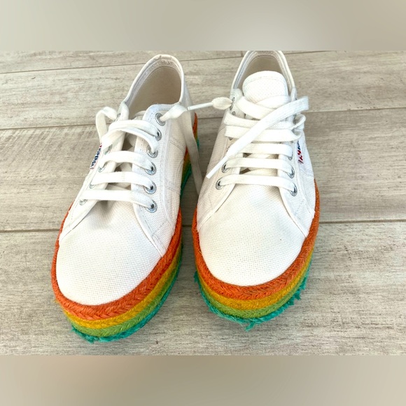 Superga 2790 White and Rainbow Platform Sneakers Women's 8 US or 39EU - Picture 2 of 8